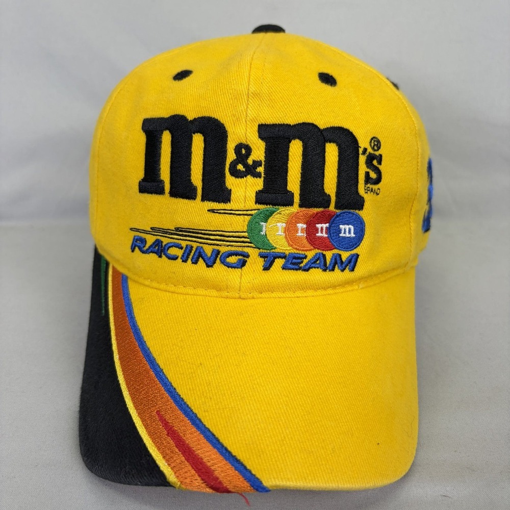 Checkered Flag M&M's Racing Team Hat Ken Schrader Mens OSFM Yellow NASCAR Cap